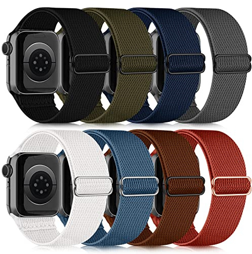 chinbersky 8-pack armband kompatibla med Apple Watch-armband 44 mm, 45 mm, 42 mm, 49 mm, dam, herr, justerbart elastiskt nylonsportarmband för iWatch SE/iWatch Ultra Series 10, 9, 8, 7, 6, 5, 4, 3, 2,