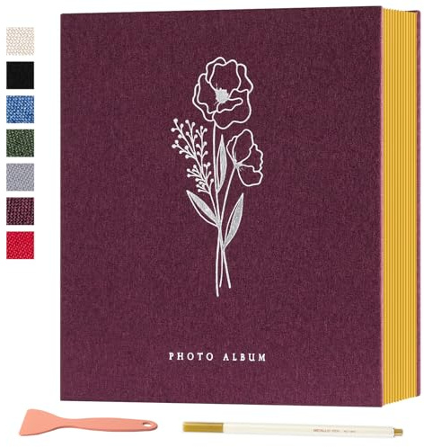 Lanpn Fotoalbum Selbstklebend Einkleben Scrapbook, Leinen Groß Weiße Seiten Fotobuch zum Selbstgestalten mit Metallischer Stift 10x15 13x18 A4 A5 Bilder (Große,20 Blatt/40 Seiten,Lila)