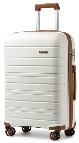 Kono Valise Moyenne 65cm Valise de Voyage à 4 roulettes Rigide e Ultra Léger Trolley avec Serrure TSA 66L (Blanc crème)