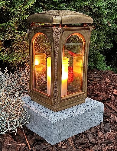 Grablaterne mit Sockel Classico Premium Massiv 28,0cm Farbauswahl Bronze Schwarz Silber Grabschmuck Kerze Grabkerze Grablampe wetterfest Fiedhof Grabkerze Grablicht Grableuchte Laterne Kerze