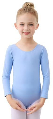 boruizhen Fille Justaucorps Gymnastique,Danse Classique Fille Manches Longues Ballet Costume pour Enfants 10-12 Ans Bleu