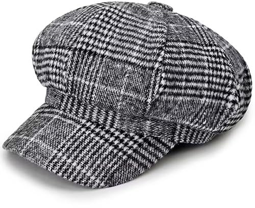 QI YUAN Ballonmütze Damen Winter Newsboy Cap Barett Schirmmütze Kappe Cabbie Mütze (hellgrau)