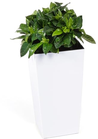 KAGM XXL Blumenkübel mit herausnehmbarem Einsatz. Aus robustem Kunststoff in Hochglanz Weiß 38,5 x 38,5 - H= 74,5