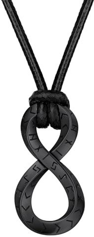 FaithHeart Schwarz Lederkette Herren Damen Halskette Herren Leder Kautschuk Halsband Lederband 2,5mm Kette mit Anhänger Unendlichkeit Kunstleder Lederhalsband Amulett Wikinger Schmuck