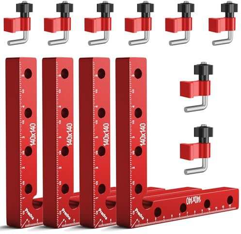 90 Grad Positionierwinkel, Preciva Rechtwinklige Klemmen 4 Stück 90 Grad Winkelspanner Holzbearbeitungswerkzeuge Zimmermannswinkel für Holzbearbeitung, Heimwerken, Handwerk (Rot)