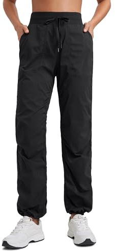 CRZ YOGA Lightweight Straight Leg Workout Pants for Women 30 Casual Ruched Work Gym Athletic Joggers with Pockets Black Small