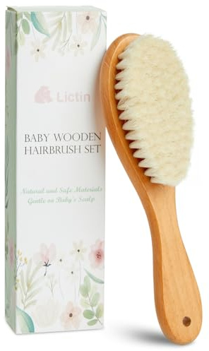 Lictin Baby Hair Brush, Natural Soft Goat Hair Brush, Newborn Cradle Cap Brush for Boys and Girls, Newborn Baby Essentials, Perfect Registry Gift