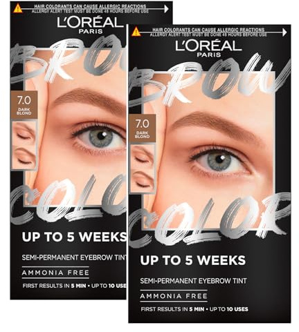 L'Oréal Paris Brow Color Kit Augenbrauenfarbe, halbpermanent, ohne Ammoniak, Färbung für bis zu 5 Wochen, natürliches Ergebnis, Farbe 7.0 Dark Blond – 2er-Set