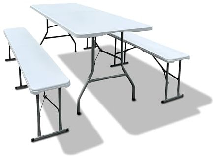 Home36 Bierzeltgarnitur klappbar & 3-teilig - Tisch 180 x 70 x 74 cm & Bänke 183 x 28 x 43 cm - Gartenmöbel Set Bierzeltgarnitur Sitzgarnitur Camping