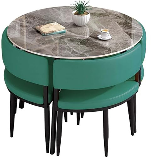 5-Teiliger Moderner Esstisch Mit 4 StüHlen, KüChentischmöBel FüR Esszimmer, Moderner Besprechungstisch, Quadratisch/Rund Esstisch Set FüR 4, FüR Esszimmer Kleine RäUme,03,80cm