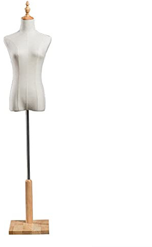 OZSSLJJ Schneiderpuppe Torso Höhe verstellbar Frau Schneiderpuppe, Flachs Bezug Puppe, Schaufensterregal mit Holz(Yellow,Small)