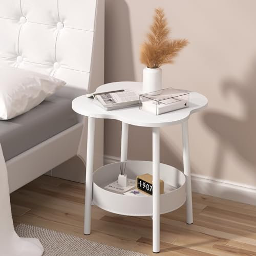 Chiusuet Beistelltisch, schmaler Beistelltisch mit 2 Ebenen, moderner Nachttisch in Blumenform, schmaler kleiner Couchtisch mit Ablage, Sofa-Beistelltisch für Wohnzimmer, Schlafzimmer, kleine Räume