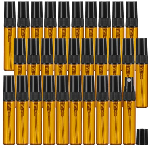BENECREAT 30 mini Flacon Pulvérisateur en Verre Ambré de 5 ml Bouteille D'Échantillon de Brume Fine Rechargeable Petit Flacon Pulvérisateur de Voyage pour Parfum Cosmétiques Liquides Huiles