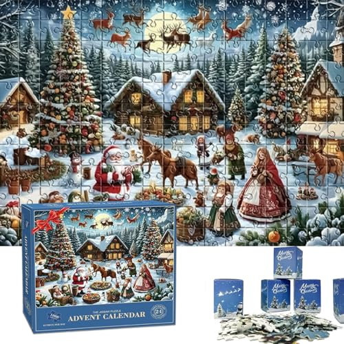 Ayizhiniu Adventskalender 2024 Jigsaw Puzzles, 24 Tägiger Boxen Puzzles für Countdown bis Weihnachten, 1008 Teile Puzzle Adventskalender, Geeignet Weihnachtsgeschenke für Jungen Mädchen