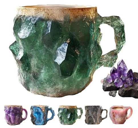 Mineralkristall-Kaffeebecher,Mehrfarbiger Mineralkristall-Kaffeebecher, Kristall-Kaffeebecher, Onyx-Neuheit Niedlicher Mineral-Kaffeebecher für Kaffee Tee Milch (grün)