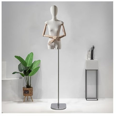 JIAYING Schneiderpuppe Damenbüste Weiblich Schneiderpuppen Mit Kopf Und Holzhänden, Einstellbare Höhe Schaufensterpuppe Für Das Nähen Von Kleid Schmuck Display(B)