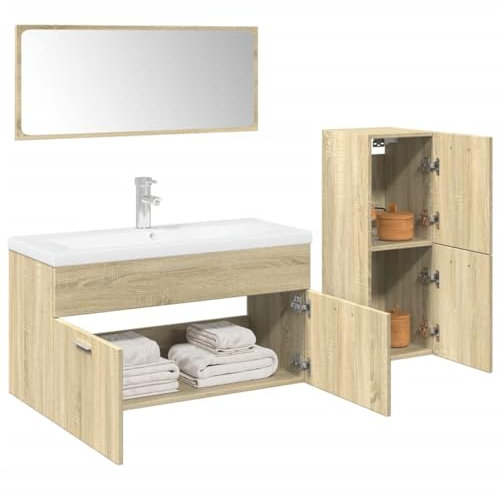 Lauuoeriau Furniture Item home 3-teiliges Badmöbel-Set Sonoma Eiche Holz-Möbel