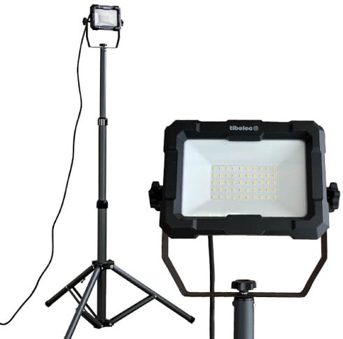 Projecteur LED de chantier filaire sur pied téléscopique 50W, 4600 lumens, IP65, IK07, 4000K, garantie 3 ans - Tibelec