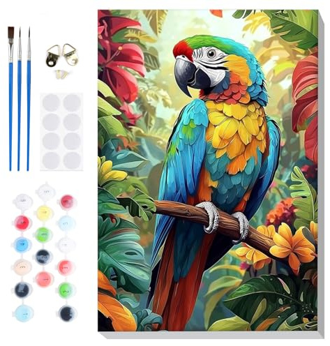Lxmsja Pájaro Pintar por Numeros Adultos con Marco, DIY Animal Cuadros para Pintar Colorear por Números Lienzos, Pintura Acrilica Manualidades Adulto Decoracion Hogar Pared 20x30cm