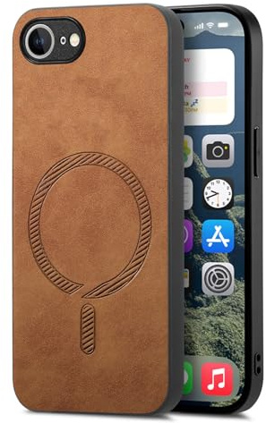 COQUE Custodia Apple iPhone 16e Custodie per telefono con ventosa magnetica, Custodia protettiva antiurto in pelle PU ultra sottile, Cover per Apple iPhone 16e Shell-Marrone