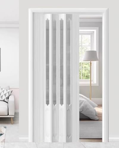 ZIMGOD Concertina Door 78 Inch Tall Interior Door White PVC, Bedroom Folding Doors Screen for Closet Cabinet, Home Kitchen Wardrobe Foldable Sliding Door, Custom Size(30x78in (76x198cm))