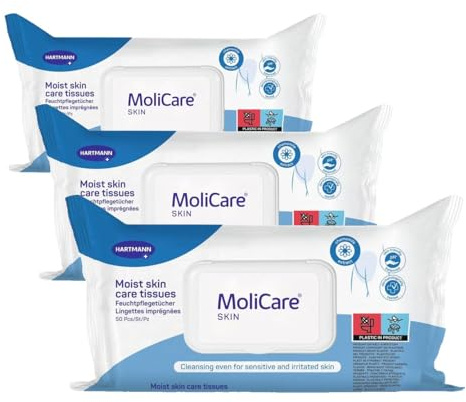 MoliCare Skin Feuchtpflegetücher: pH-hautneutrale Reinigung der Haut, die Risiken für Hautschädigungen ausgesetzt ist, wie trockene Haut, Altershaut oder bei Inkontinenz,50 Stück (Packung mit 3)