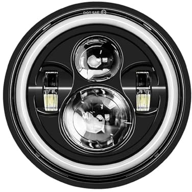 DFJOSF Fari Moto Faro per Moto da 7 Pollici A LED con Luci DRL Halo per Royal per Enfield per Himalayan 400 411 650 350 per Cafe per Racer Faro Motociclo(Black A)