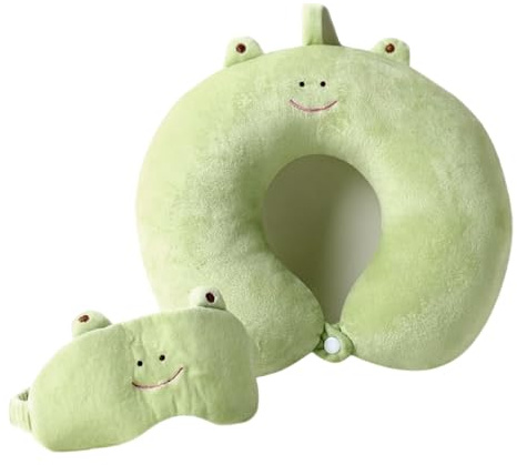 lbxtswpl Kids Travel Pillow, Memory Foam Airplane Pillow with Cute Eye Mask, Cute Neck Pillows for Kid, Lightweight Travel Pillows Set Animal Flight for Airplane Car Train Bus(Green)