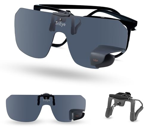 TriEye Clip-On Sonnenbrille mit Rückspiegel links – Polarisierte Aufsteck Sonnenbrille für Brillenträger – Sonnenbrillen Aufsatz 140/145 mm – Klar oder Smoke Glas