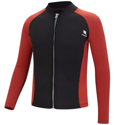 Yruioon Neoprenjacka för män, 2 mm, långärmad dykjacka med dragkedja, våtdräkt, toppar för dykning, surfing, simning, snorkling, svart, röd, 3XL