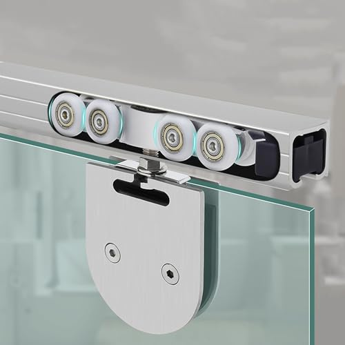 Binario per Porta Scorrevole Binario Superiore per Porta in Vetro con Ferramenta, Kit Binario Scorrevole per Porta in Vetro Senza Telaio, Set di Ferramenta per Porta del Fienile in Alluminio, Binario