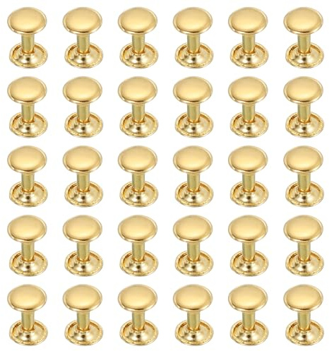 QUARKZMAN 50 Stück Hohlnieten, 9x12mm Leder Nieten Doppelkappe DIY - Gold | Studs Metallniete Punk Schraubnieten, Taschen, Lederband, Mäntel, Handschuhe