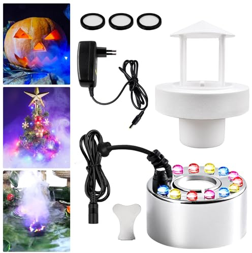 Ultrasonic Nebuliser, 12 LED Ultrasonic Mist Maker, Mist Maker, Water Mist Fogger with Removable Splash Guard, Ultrasonic Mist for Rock Garden, Pond, Fountain