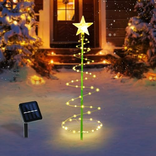 PATEMZON Außen Solar Weihnachtsbeleuchtung, Außen Weihnachtsdeko LED Weihnachtsbaum mit 8 Flash Modes, Spirale, Solar Lichterkette Weihnachten Deko für Innen Außen (Warmweiß)