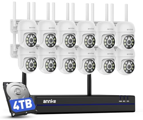 ANNKE 5MP Überwachungskamera Set Aussen WLAN, 16CH 4K NVR mit 12X 5MP PT WiFi Kameras, Farbnachtsicht, Zwei-Weg-Audio, Intelligente Personenerkennung, 24/7 Aufnahme Innen Outdoor, 4TB HDD