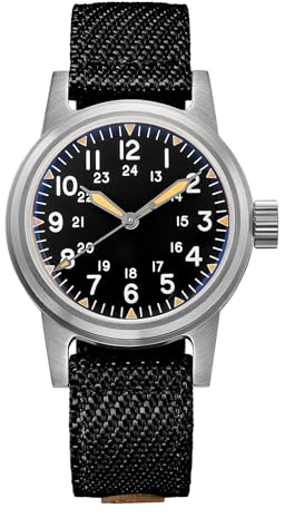 ADDIESDIVE 36mm Retro Herren Automatikuhr 200m wasserdicht NH35A Uhrwerk Militäruhr Outdoor Analoguhr C3 Super Luminova K1-Bubble-Spiegelglas Nylonarmband Taucheruhren AD2088