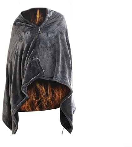 Allthingstore Wearable USB Heated Blanket Cape, Soft Flannel Electric Heating Throw with Power Bank Pocket, 3-Speed Temperature Control, Machine Washable 150x85cm