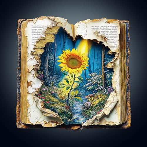 WOODBESTS Holzpuzzle Erwachsene, Sonnenblumen mit Büchern Holzpuzzle, Unregelmäßige Einzigartige Puzzle, Weihnachten und Geburtstag Geschenke für Puzzle-Liebhaber (32 x 32 cm,290 STK)