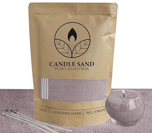 comforder Sand för ljus med vekar, gör-det-själv-ljuskit, pulverljus, pärlljus, 400 g ljusvaxpärlor + 4 vekar (lila)