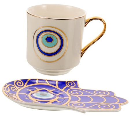 Lurrose Tazza da Caffè in Ceramica con Piattino Manico Antiscottatura Stile Europeo Elegante Resistente Microonde e Lavastoviglie per Casa e Ufficio