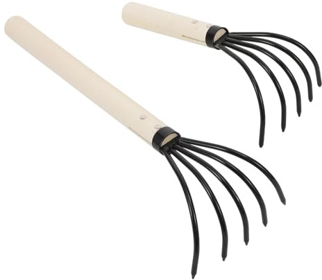 Artibetter Râteau à Coquillages Multifonction à Manche en Bois pour Plage et Pêche aux Fruits de Mer, Lot de 2 Pièces à 5 Dents, Léger et Portable pour Creuser Palourdes et Coquillages