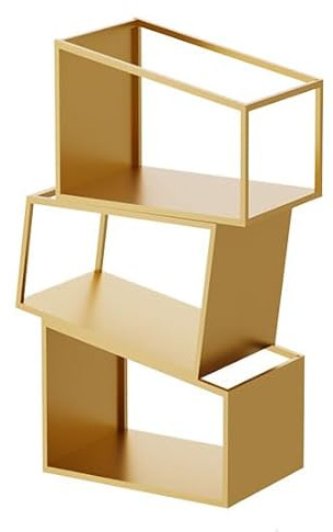 Freestanding Industrial Style Bookcase, Open Etagere Bookshelf With Metal Frame, Simple Bedside Bookcase, Multifunctional Magazine Rack,Gold,4 tier