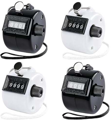 Wenxiaw 4 Stück Handzähler Zähler, Reihenzähler Stricken 4 Stellige Zähler Zähler Klicker Counter Reihenzähler Bahnenzähler Schwimmen Golf Accessories Für Personenzähler, Golf, mit Umhängeband