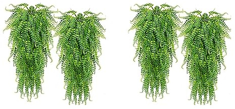ISTOVO 4 Pièces Artificielles Fougères Suspendues Plantes Vigne Faux Lierre Boston Fougère Plante Suspendue en Plein Air Résistant Aux UV Plantes en Plastique