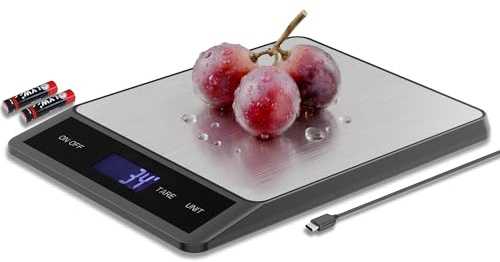 Küchenwaage Digital 15kg/1g, Waage Küche USB Wiederaufladbar, Digitale Küchenwaage mit Tara-Funktion, LCD Display, g/kg/ml/Milch-ml/lb/oz, Food Scale für Backen, Kochen, Meal Prep