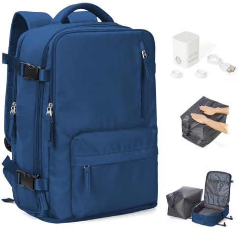 BJLFS Vakuumryggsäck resväska med pump Ryanair kabinväskor 40 x 30 x 20 handbagage under sätet Wizzair Easyjet Vueling handbagage dammsugarpåsar för resor vattentät bärbar dator ryggsäck kvinnor 17
