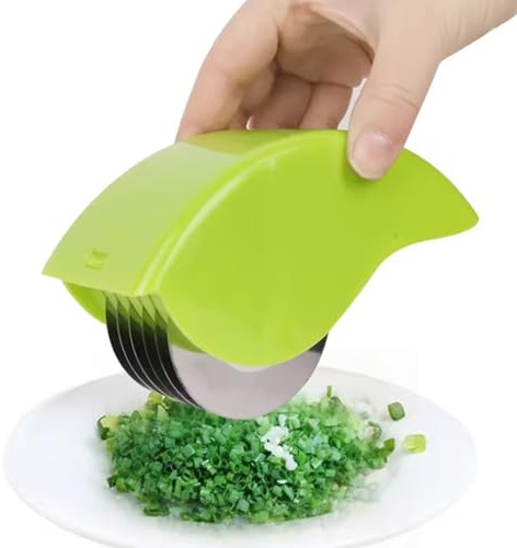Picadora de hierbas - Rodillo manual para hierbas con 6 cuchillas, cortador de PP de acero inoxidable para cebolleta de cilantro, verde
