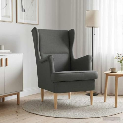 Ziaphsol mörkgrå tygfåtölj med högt ryggstöd och träben, ergonomisk loungestol med armstöd, vridbar och justerbar, för vardagsrum, sovrum, avkoppling och läsning