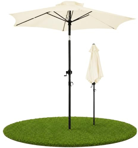 Ondis24 Strandschirm 1,8 Meter Sonnenschutz Sonnenschirm 180 cm rund mit Kurbel, Knick-Gelenk, UV 50, 32mm Standrohr (Beige)