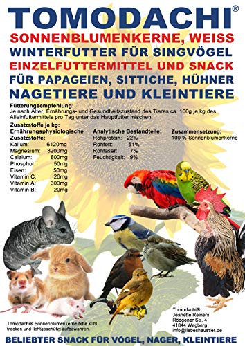 Tomodachi Sonnenblumenkerne Vogelfutter, Vogelsnack, Winterfutter für Wildvögel, Kraftfutter, Energiefutter Singvögel, Vogeldelikatesse, Wildvogelsnack, weiße Sonnenblumenkerne, 10kg Sack